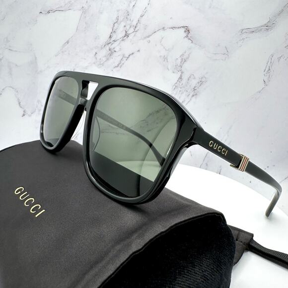 New GUCCI Sunglasses Black Aviator Pilot Gold Logo Metal Red Green Web Gucci - Picture 5 of 16